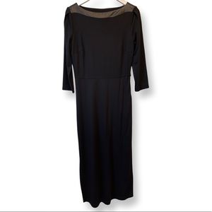 Ann Taylor Solid Black Faux Leather Collar Dress